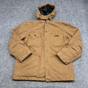Brazos Work Force Series Jacket Mens L Brown Canvas Hooded Insulated Parka